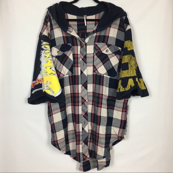 FREE PEOPLE // Oversized Plaid Hooded Shirt - Picture 2 of 7